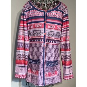 Misslook Womens Pink Purple Geometric Print Button Front Tunic Top 763801# M